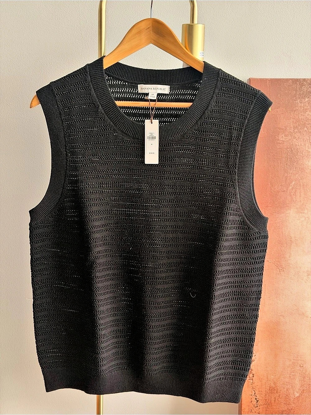Banana Republic Cotton-Linen Tank Black Textured Knit Vest Medium